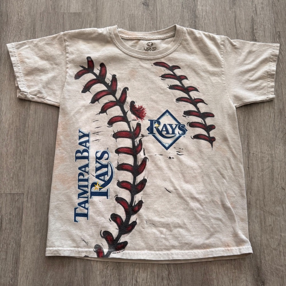 Liquid Blue Tampa Bay Rays Kids T-Shirt Youth Small Cream Baseball Graphic Tee